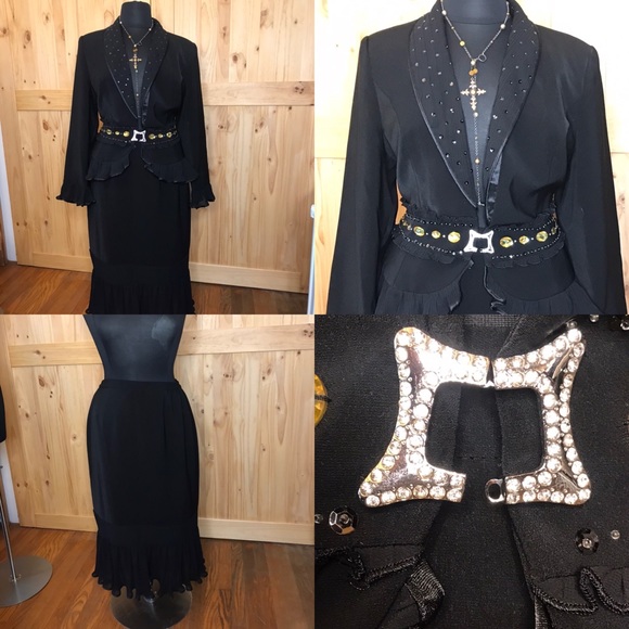 AS-HRO sequin trim jacket w maxi skirt- - Picture 1 of 16